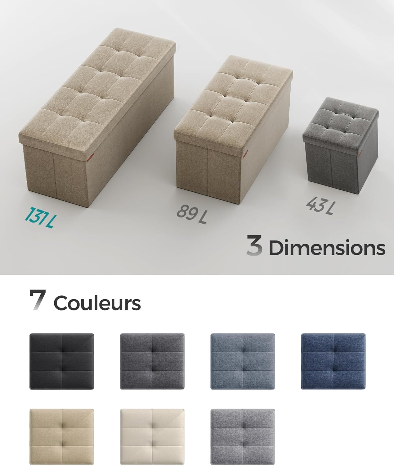 SONGMICS - Mazie Collection - banc pliable 110 cm, rangement bout de lit, montage facile, marron camel, LSF077R01