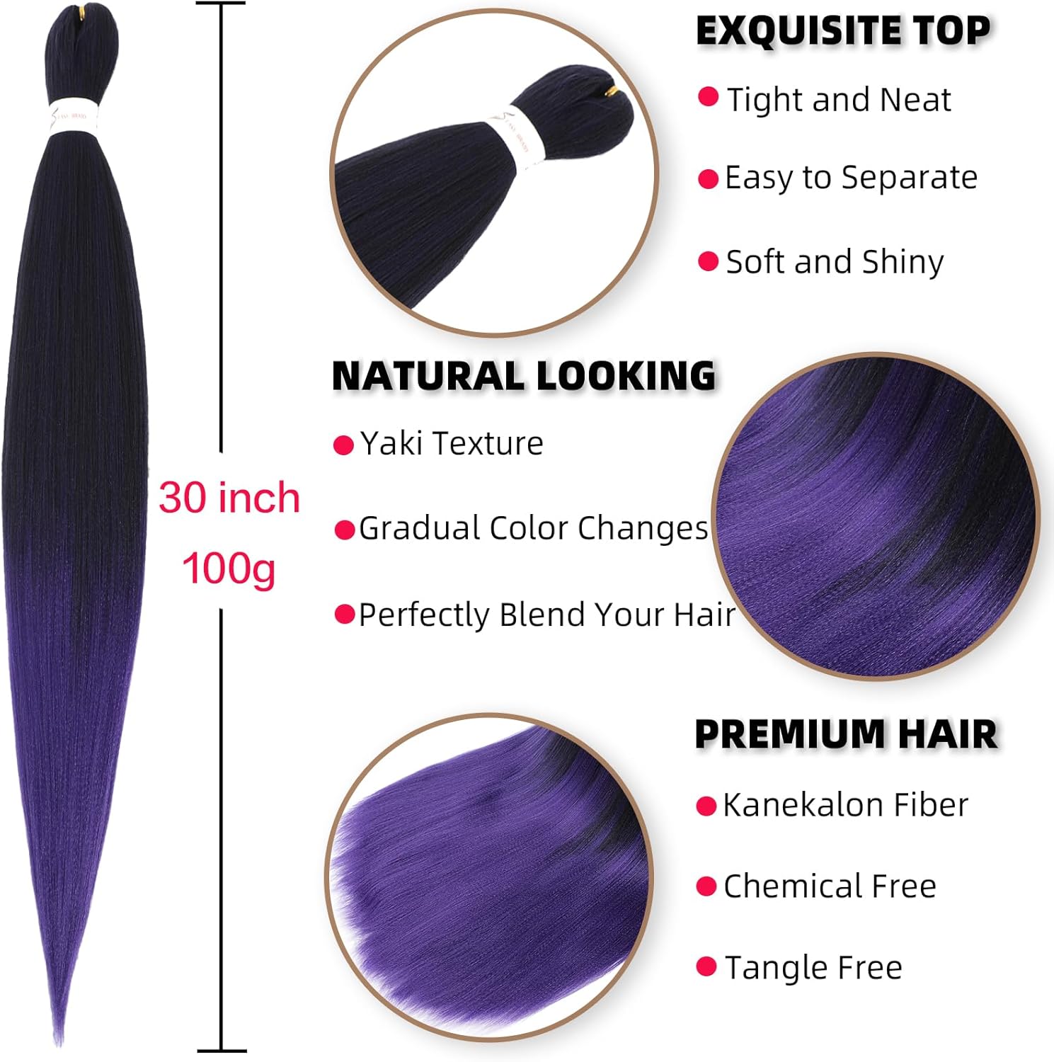 Rajout cheveux tressés pré-étirés, 30