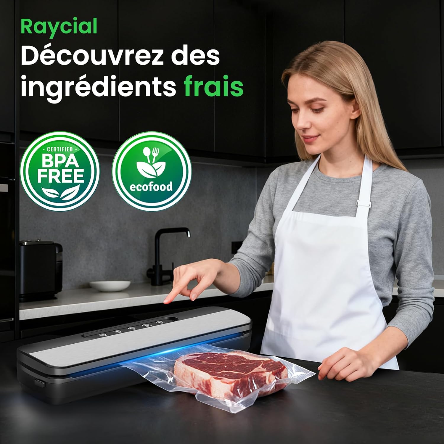 Machine sous vide alimentaire - 7-en-1, 130W, 90kPa, coupe et tuyau