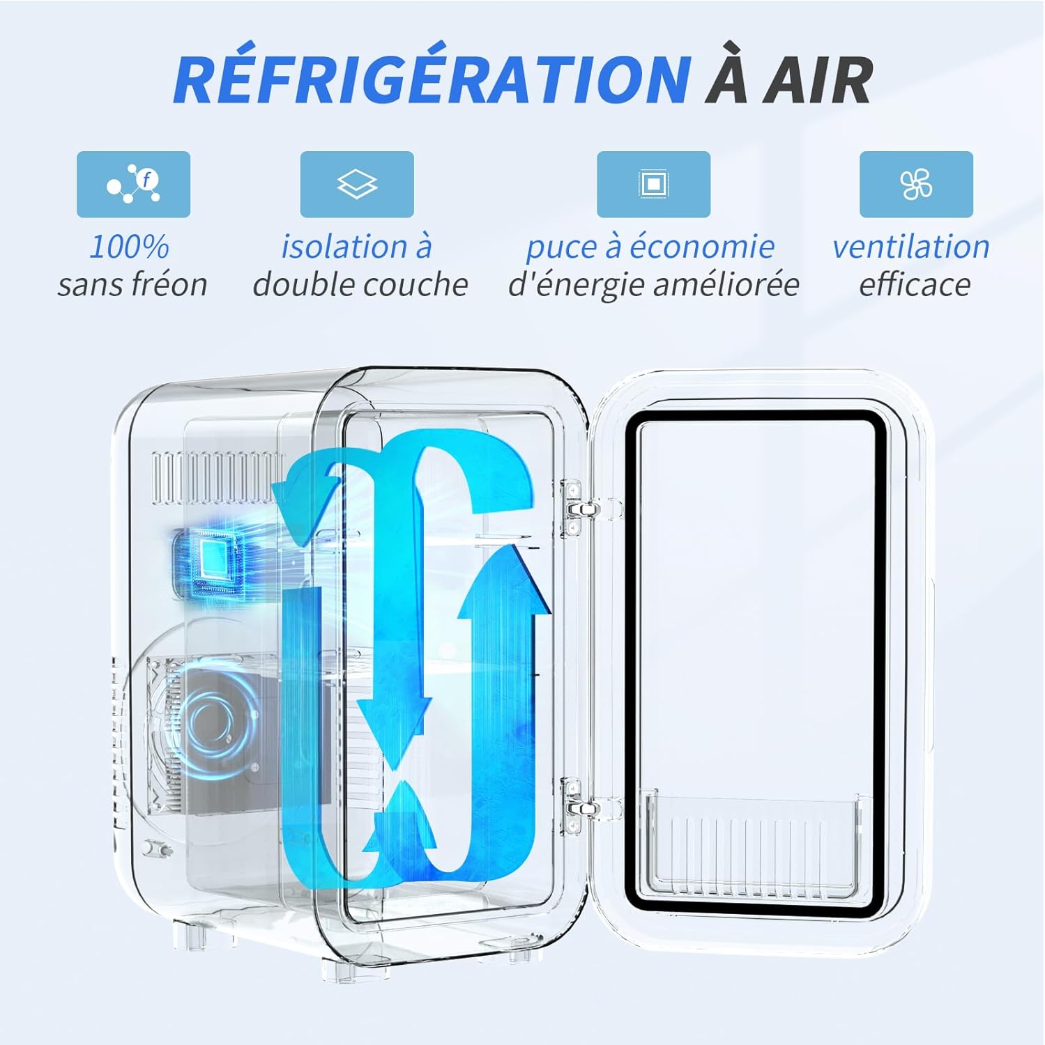 YASHE - Mini réfrigérateur 6L, 8 canettes, portable, AC/DC, noir