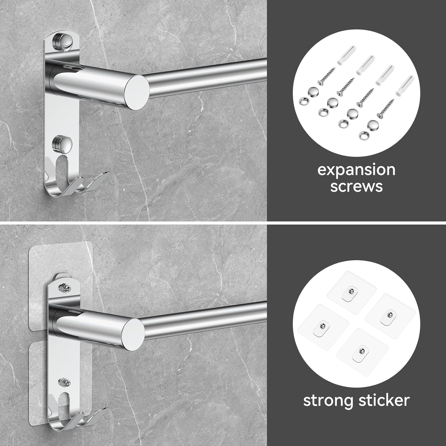 Porte-serviettes mural rétractable inox, 1 couche, adhésif, argent