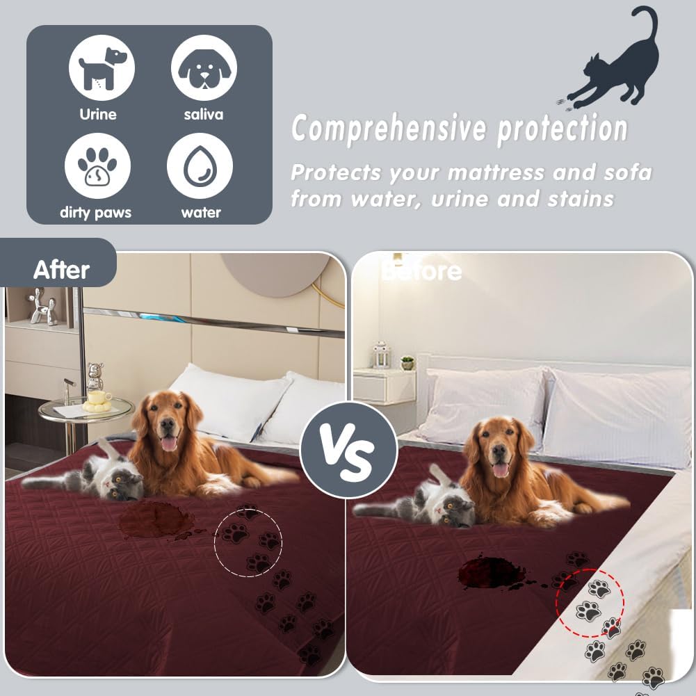 DUJUIKE - housse imperméable canapé/animaux, rouge, 208-260cm