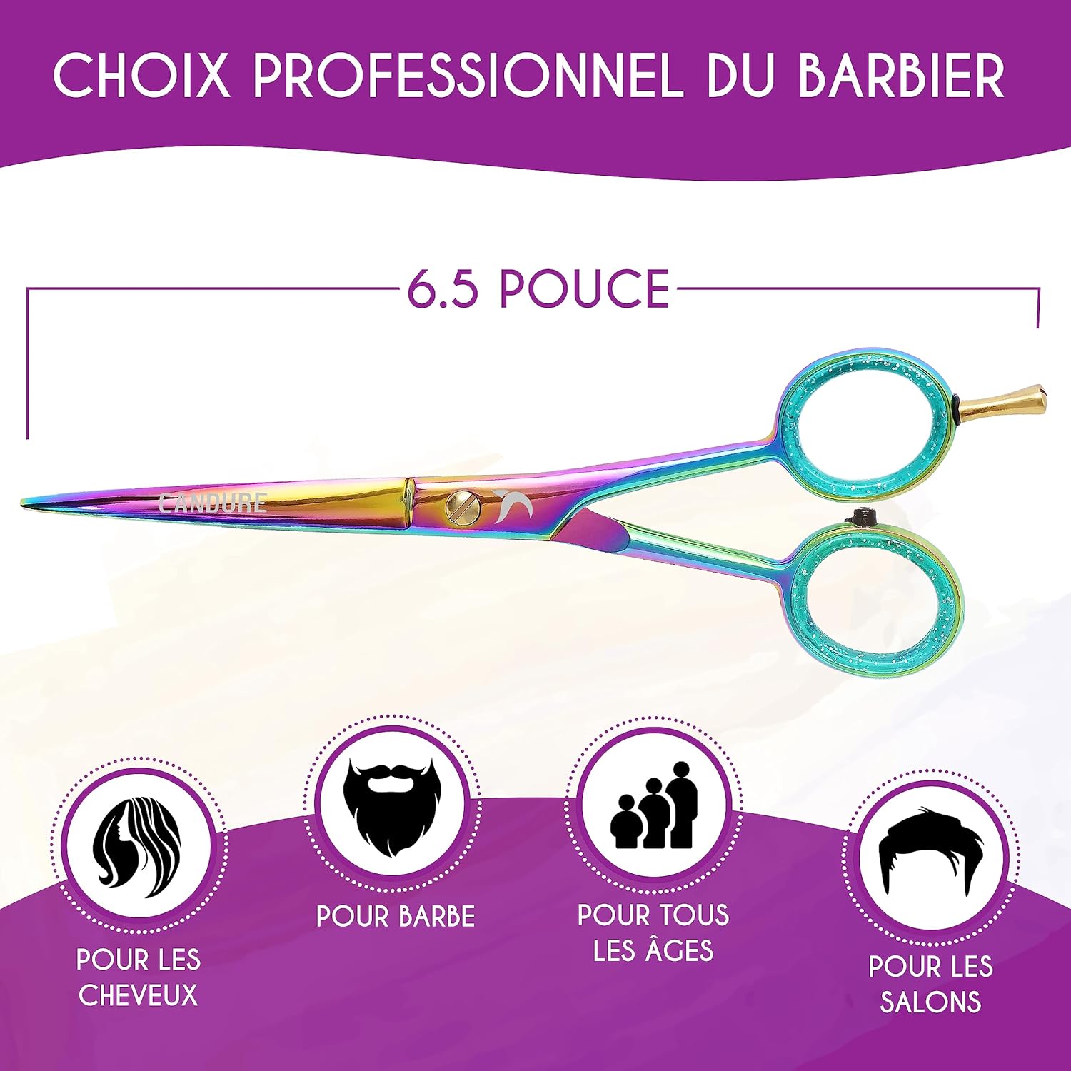 Candure - ciseaux coiffure arc-en-ciel - 6.5