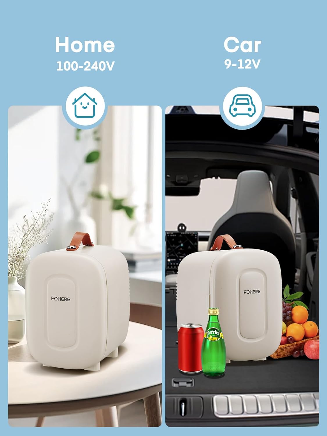 FOHERE - Mini Frigo 5L - compact USB/CA/CC, 6 canettes, blanc