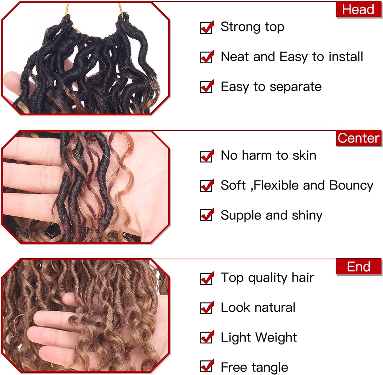 Xtrend - River 24 pouces - 3 tons, boucles mi-longues et pointes, 12 mèches, pré-bouclées - 1B3027