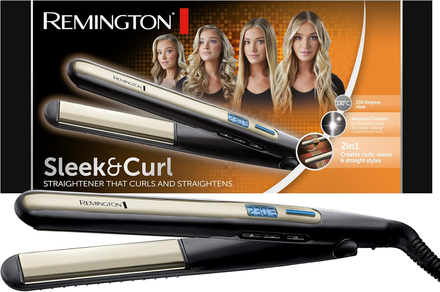 Remington - Sleek & Curl - lisseur 2en1, céramique, écran LCD, 150-230°C, S6500
