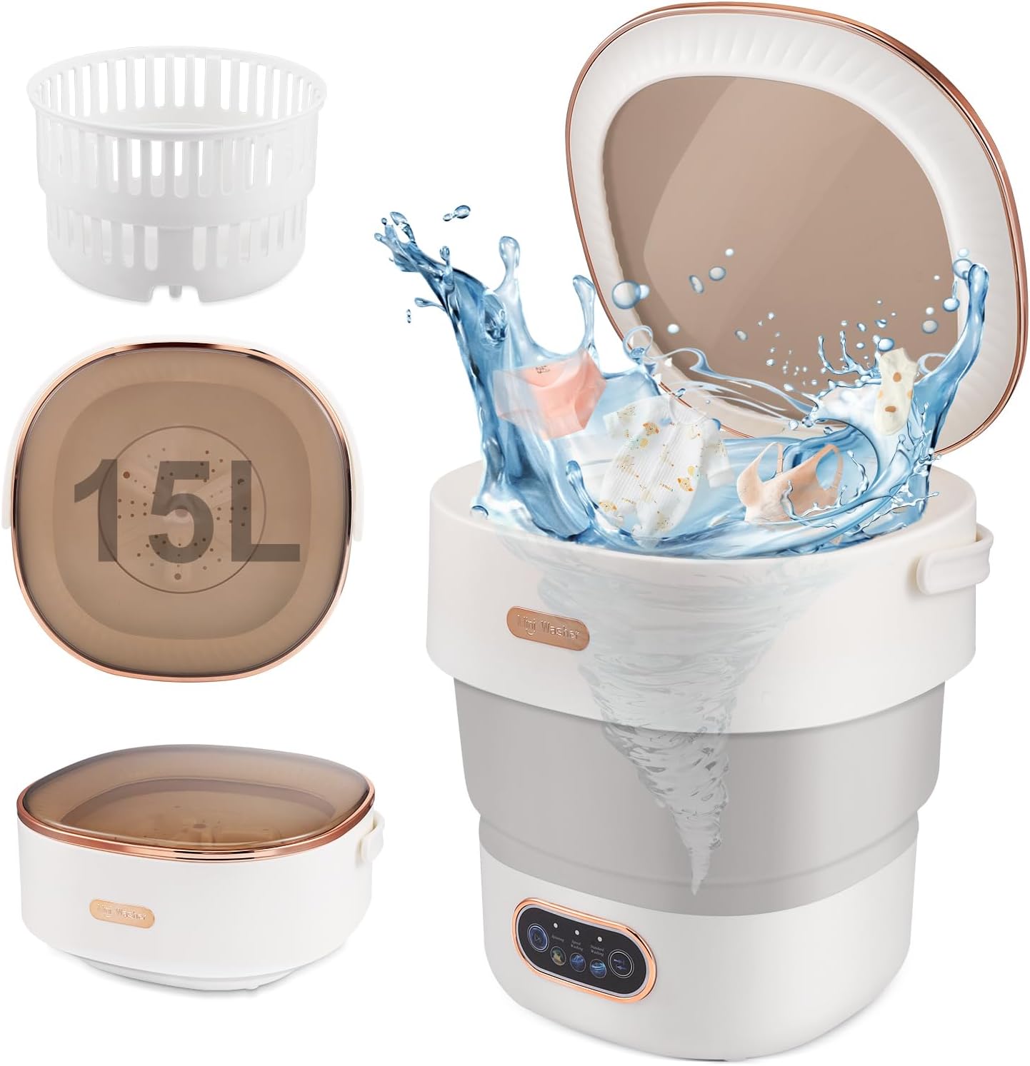 Mini-lave-linge portable 15L, pliable, essorage 2-en-1, compact