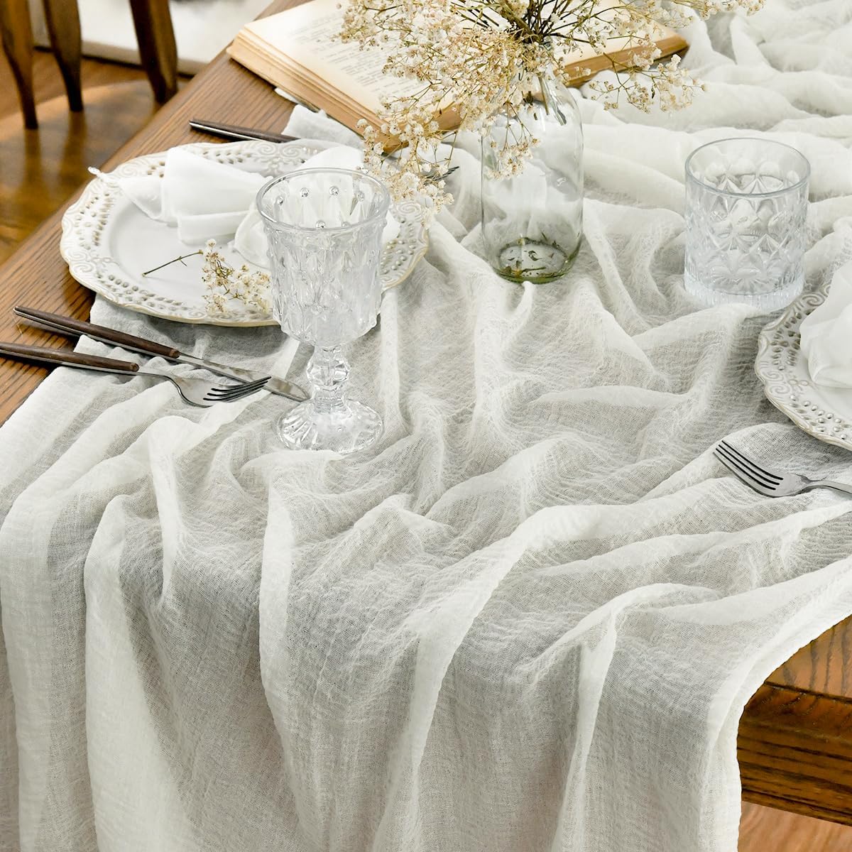Artoid Mode - Chemin de Table Bohême - 300 cm - mousseline blanche, déco mariage