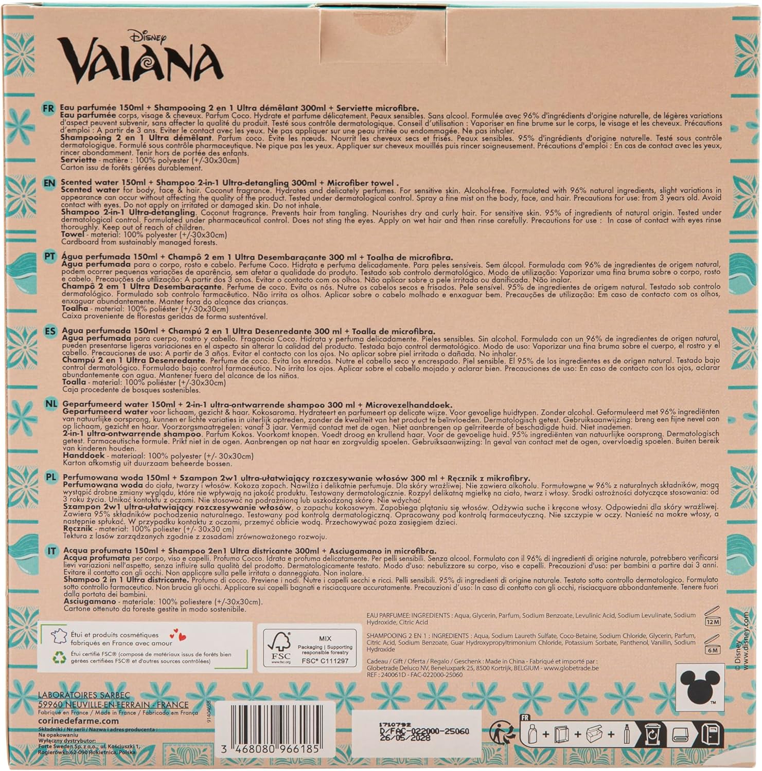 Corine de Farme - Coffret Vaiana - 150ml/300ml - Coco, 96% naturel, démêlant cheveux secs