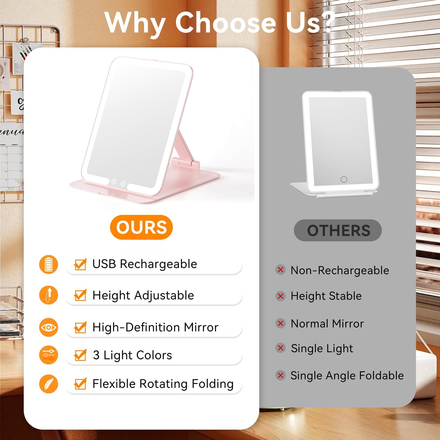 Auxmir - miroir maquillage série LED - 48 LED - USB rechargeable, écran tactile