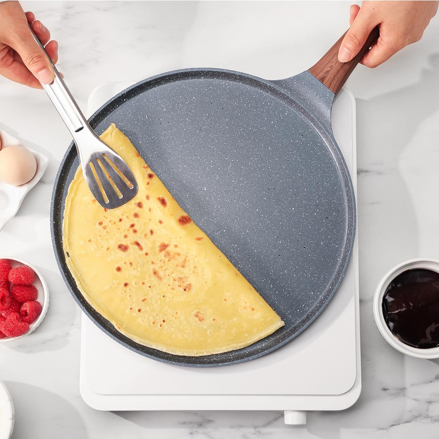 SENSARTE - poêle à crêpes série granit - 30 cm - revêtement antiadhésif induction, poignée ergonomique