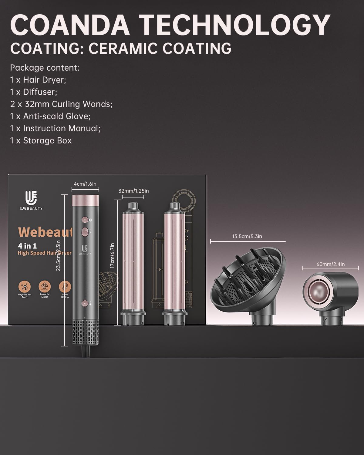 webeauty – Double Tension série – 1400W – boucleur auto, ions négatifs, 110000TR/Min