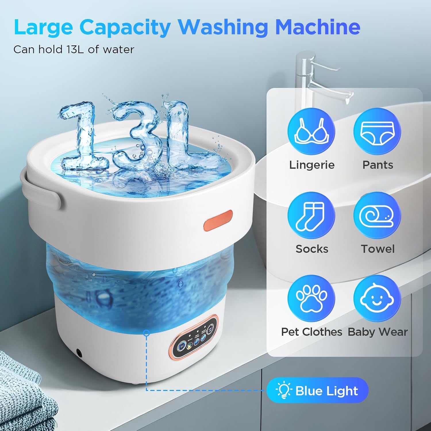 Mini machine à laver - 13L - portable, essoreuse, 3 modes, tuyau drainage