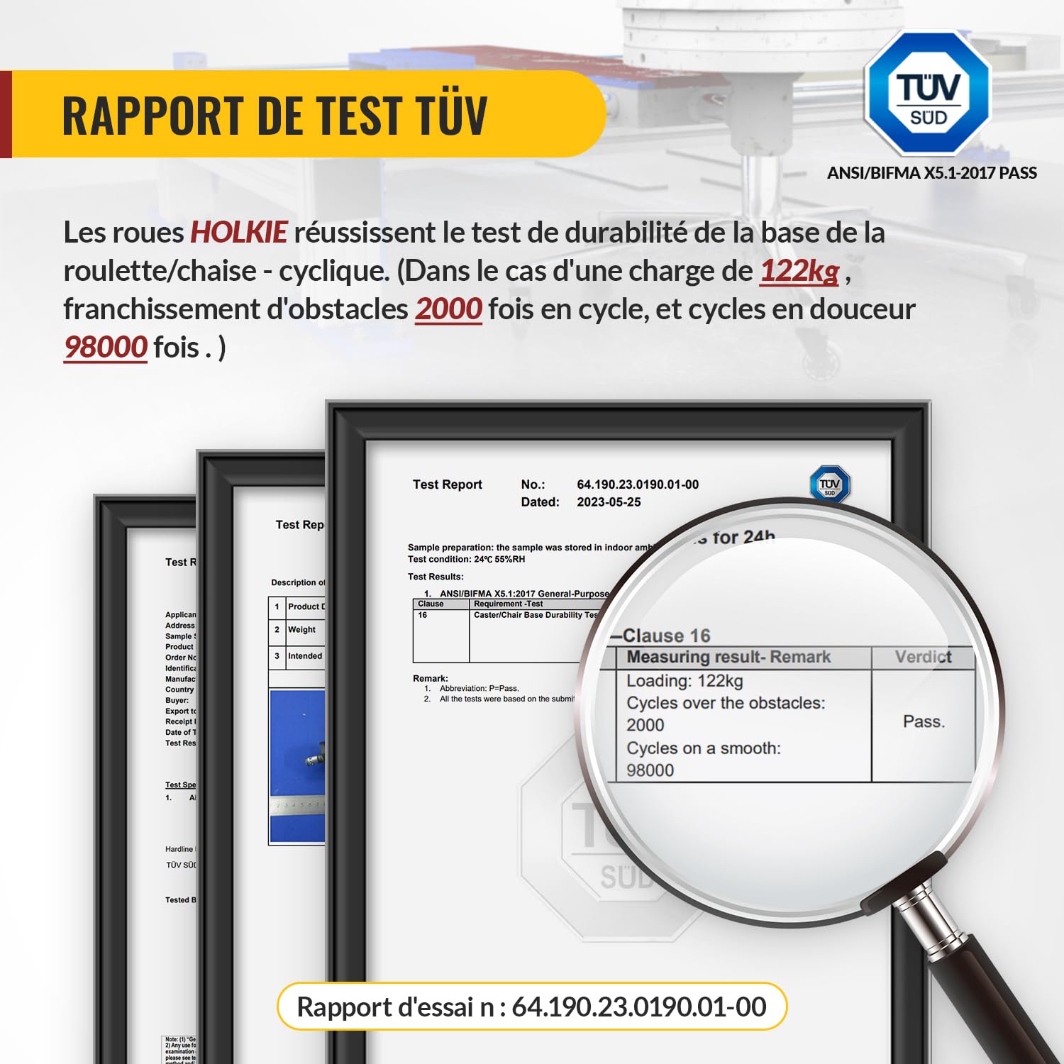 HOLKIE - roulettes chaise bureau - 10x22mm - lot de 5, caoutchouc, rouge, compatible bois/tapis