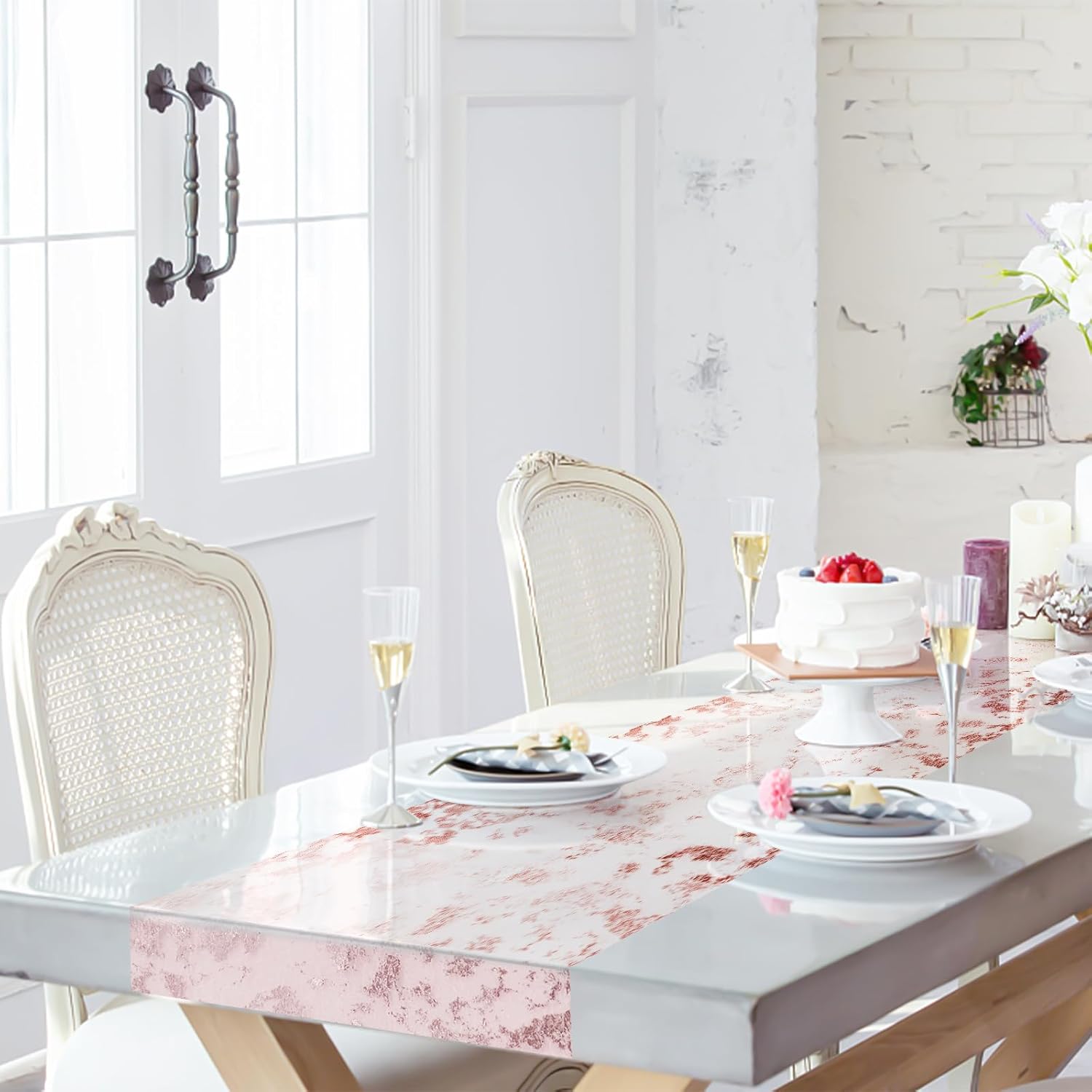 Chemin de table polyester - filet feuille or rose - 28cm x 10m – décor fête