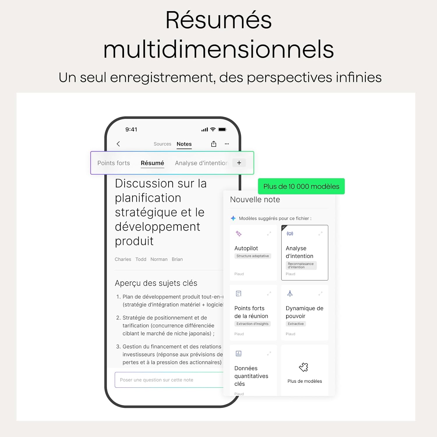 Plaud - Note Pro - dictaphone IA, 50h, transcription, résumé, étui