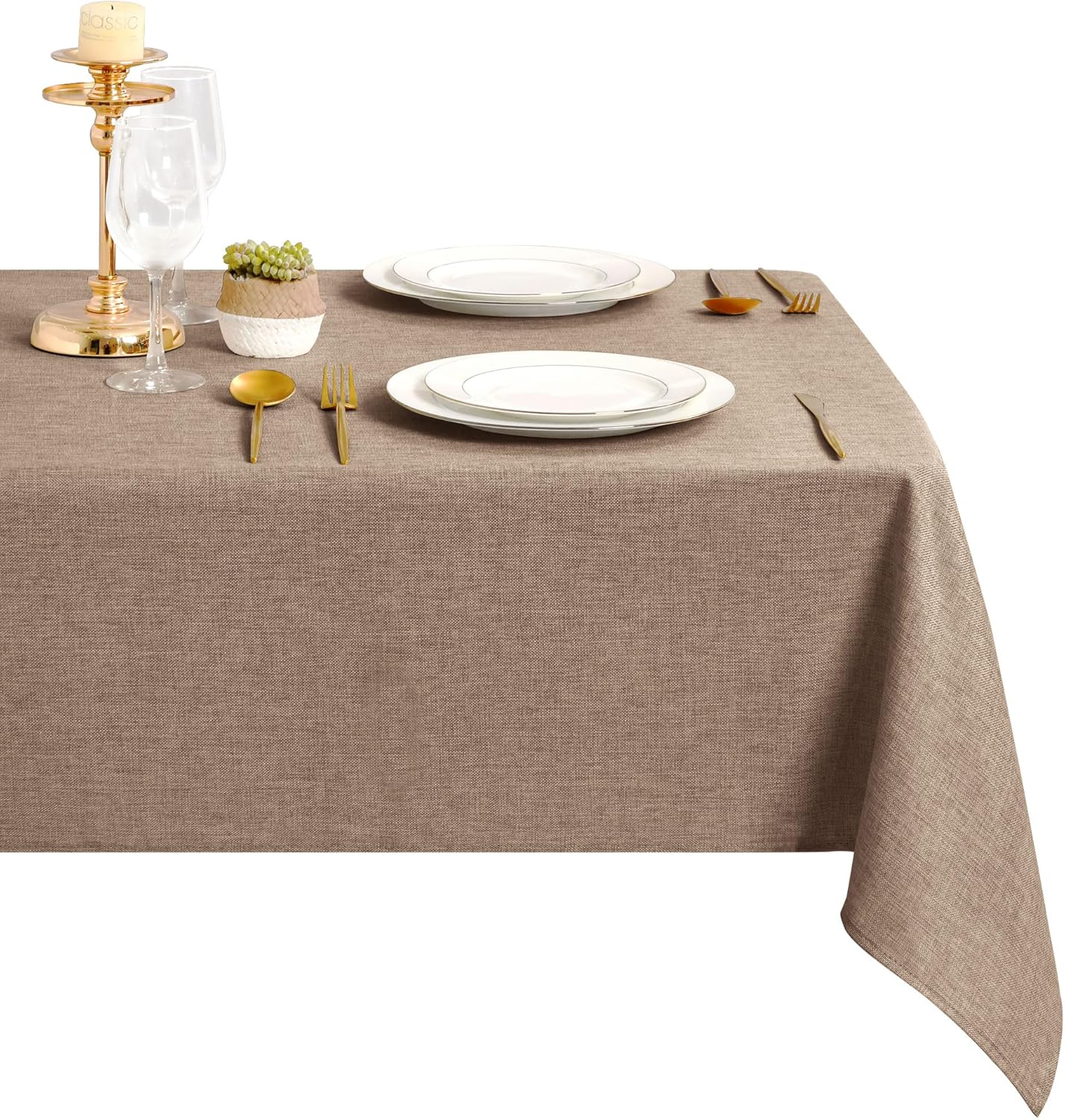 DWCN - nappe aspect lin - 160x320cm - lavable, imperméable, anti-tache