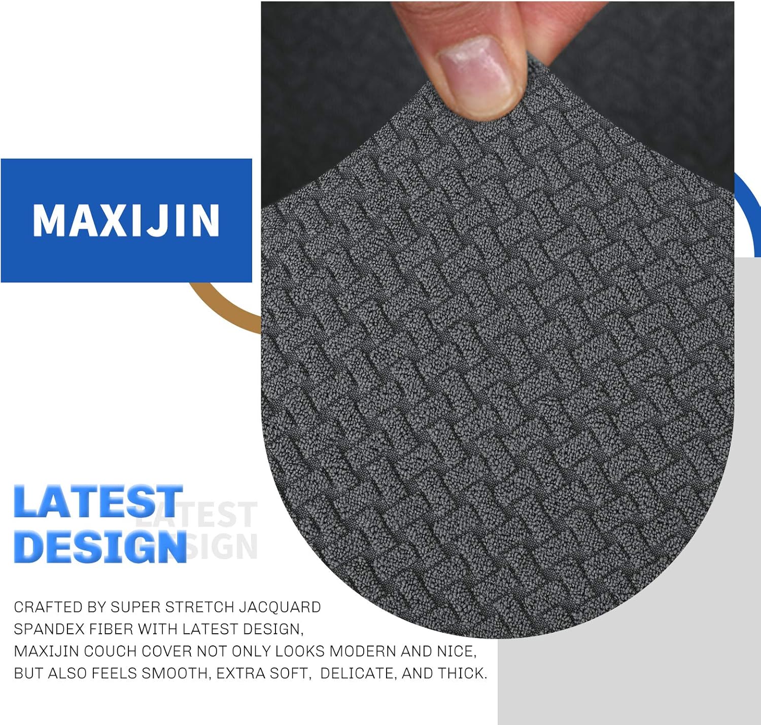 MAXIJIN - Jacquard série - 3 places - Housse canapé extensible, antidérapante, gris foncé, animaux