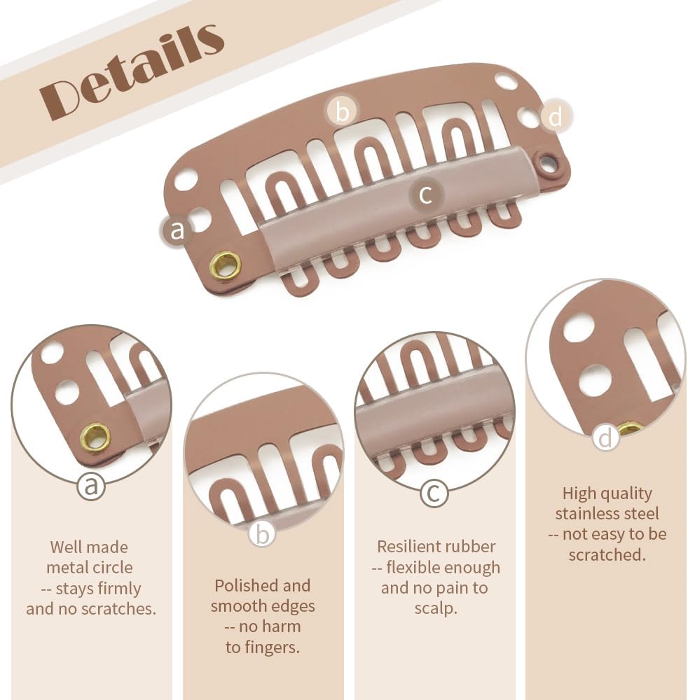 Dreamlover - Pinces à perruque métal - 30 pièces - marron clair, fixation sécurisée