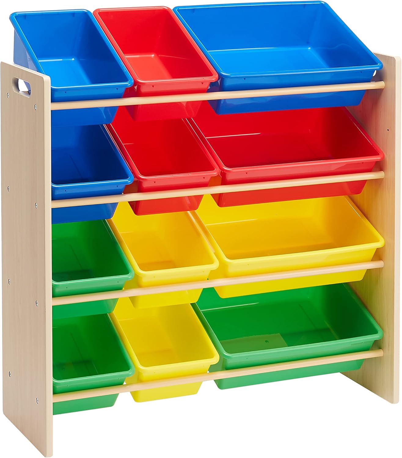 maxideelz Basics - rangement jouets bois, 12 bacs colorés, 33.6x31.1x10.9in