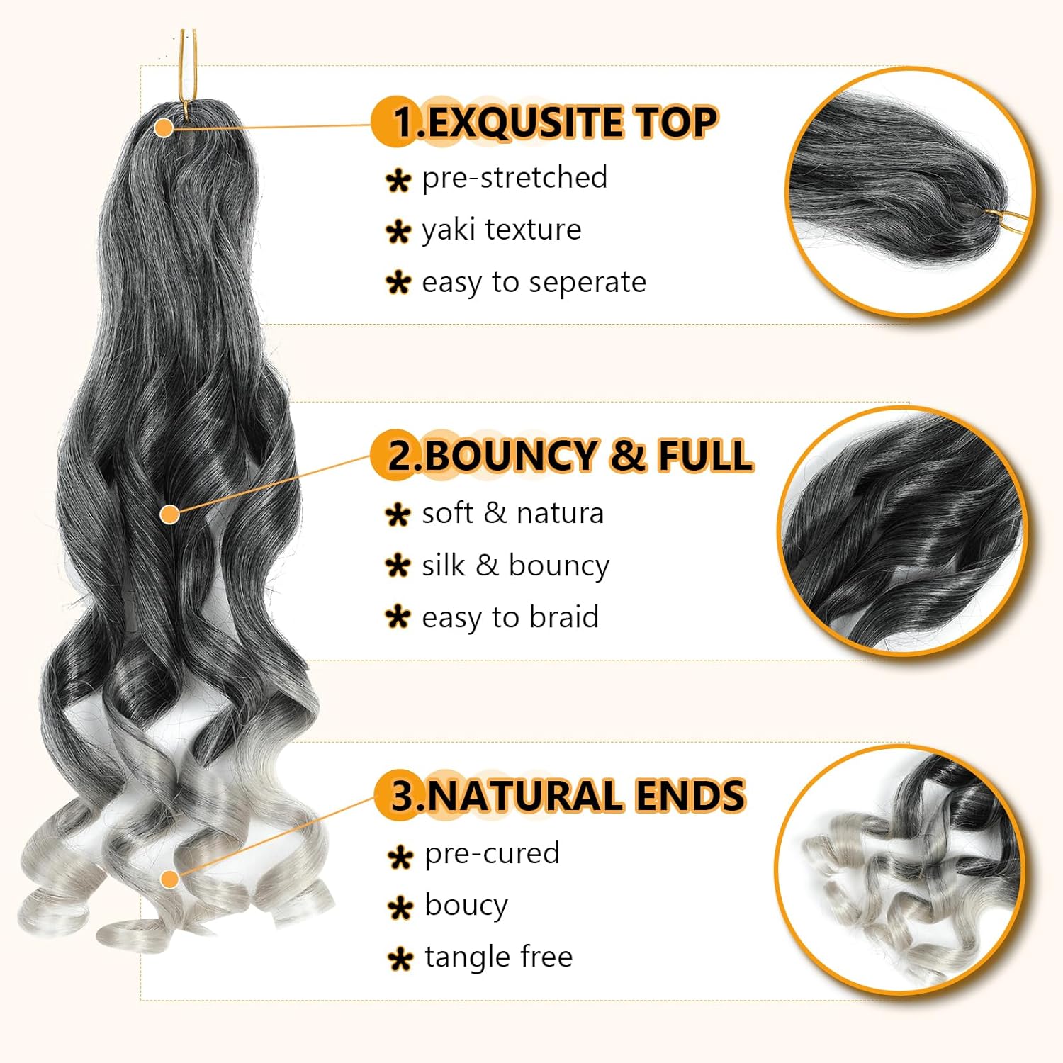 French Curl Braids - Tresses 56cm - 8 paquets, boucles 1B/Silver