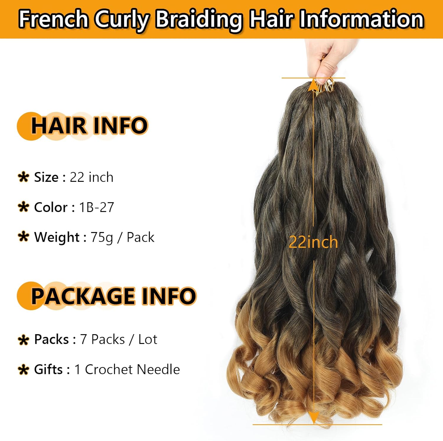 French Curl Braids - rajout cheveux tresses 56cm - 8 paquets, boucles wavy, 1B/27