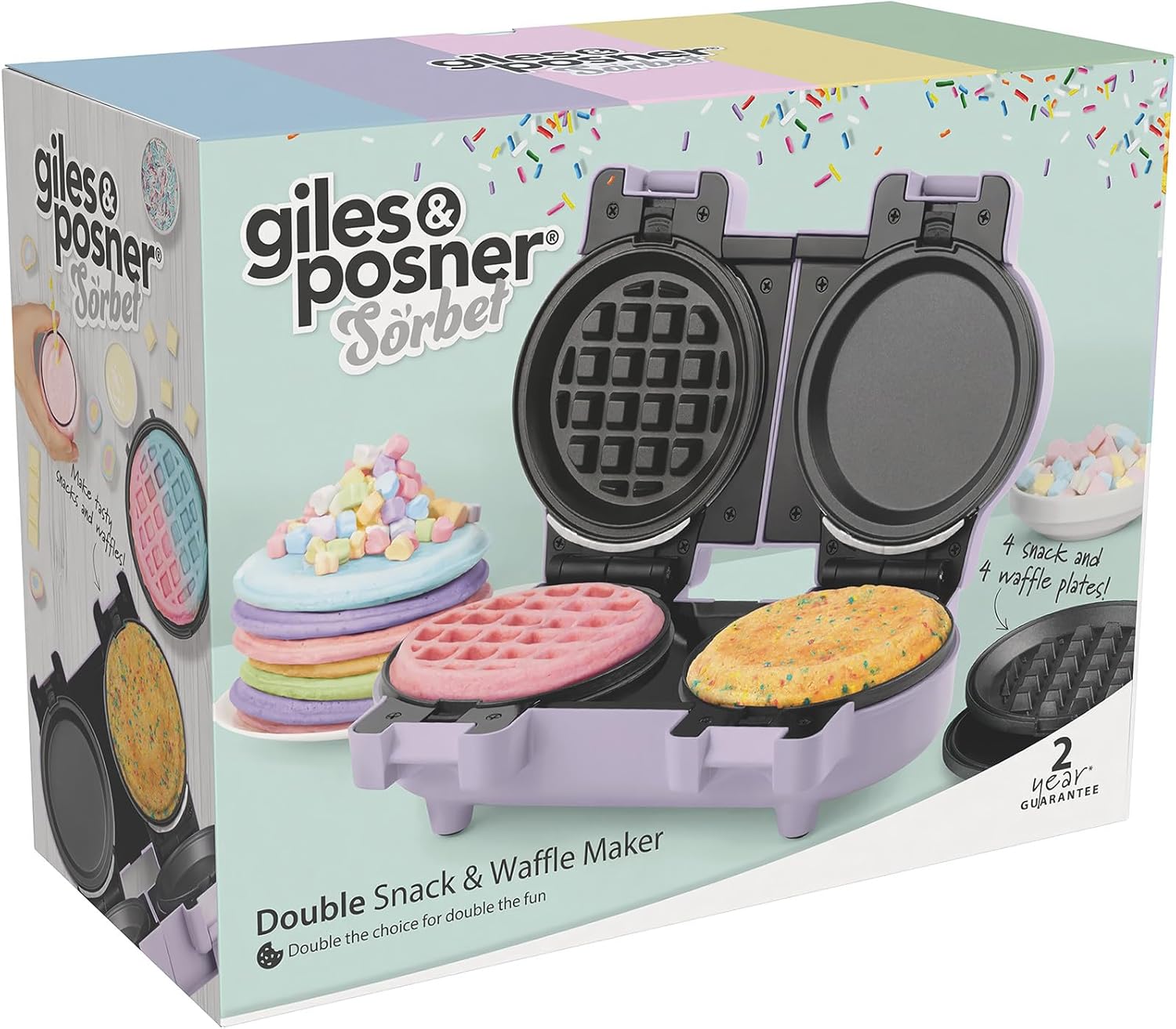 Giles & Posner – Snack Maker compact, plaques amovibles, 4 fonctions, violet pastel