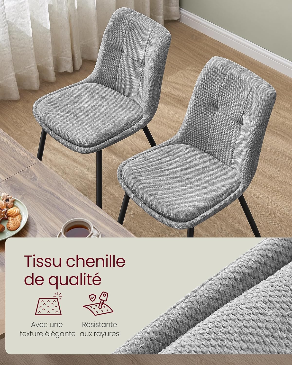 VASAGLE - Lot de 6 chaises modernes, métal, chenille, 120 kg, KDC151G16