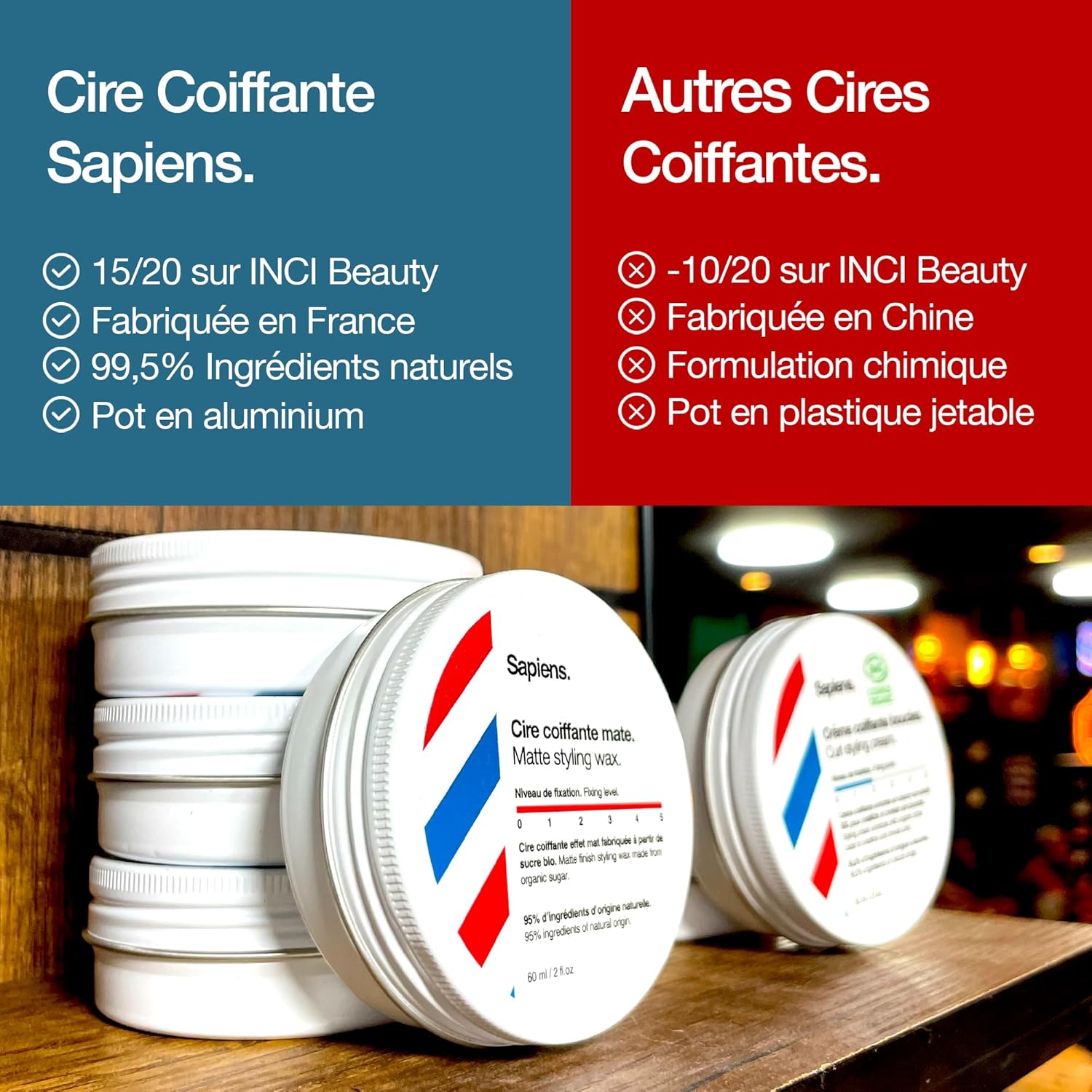 Sapiens - cire cheveux homme 80ml - effet mat, tenue longue, parfum mentholé