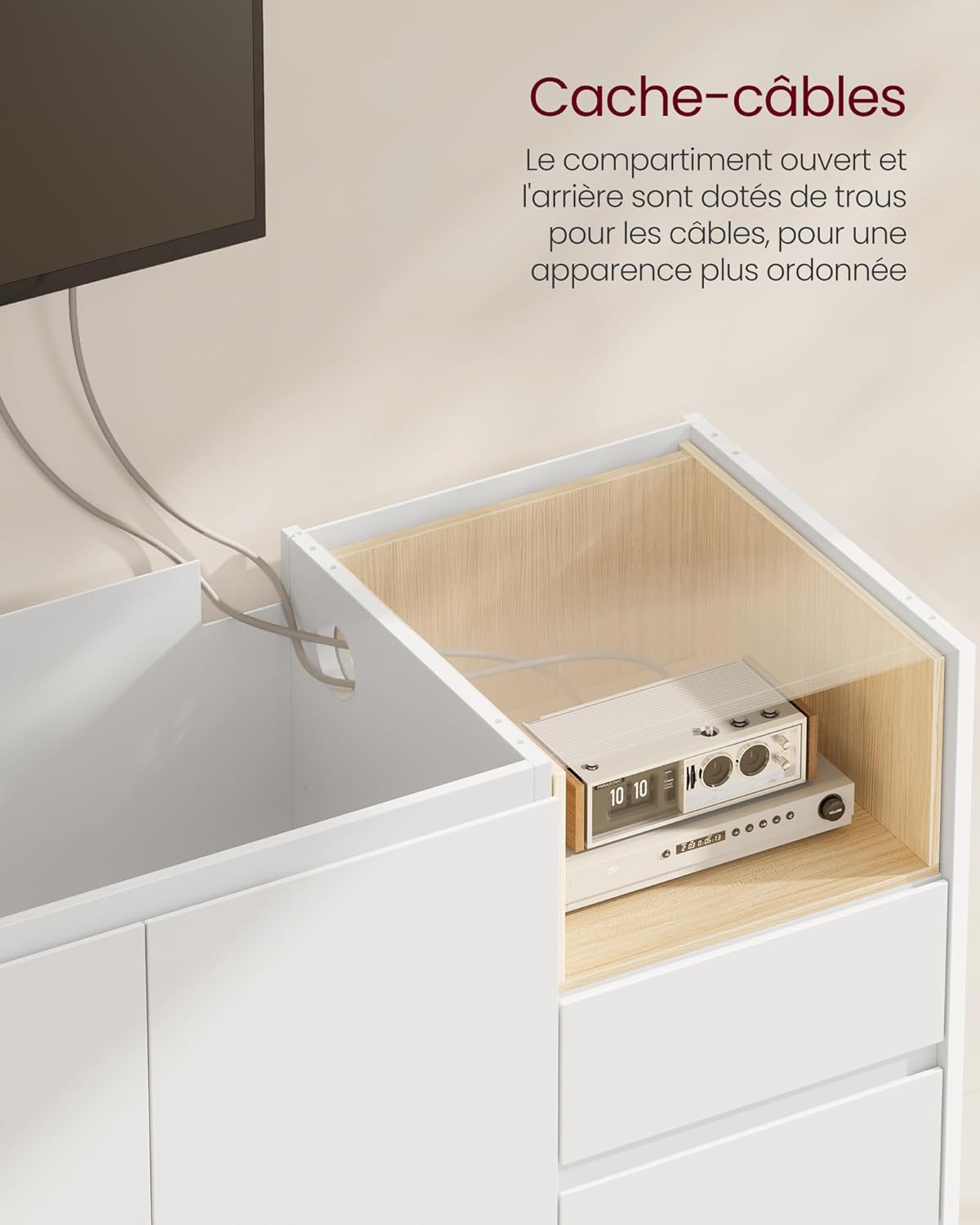 VASAGLE - Kailyn - 103,3x40x74,5 cm - buffet 3 tiroirs, étagère réglable BBK273W21V1