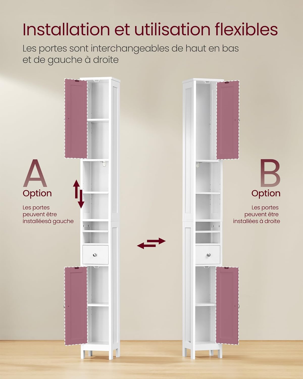 VASAGLE - colonne salle de bain moderne, étagères réglables, compacte BBC765W01