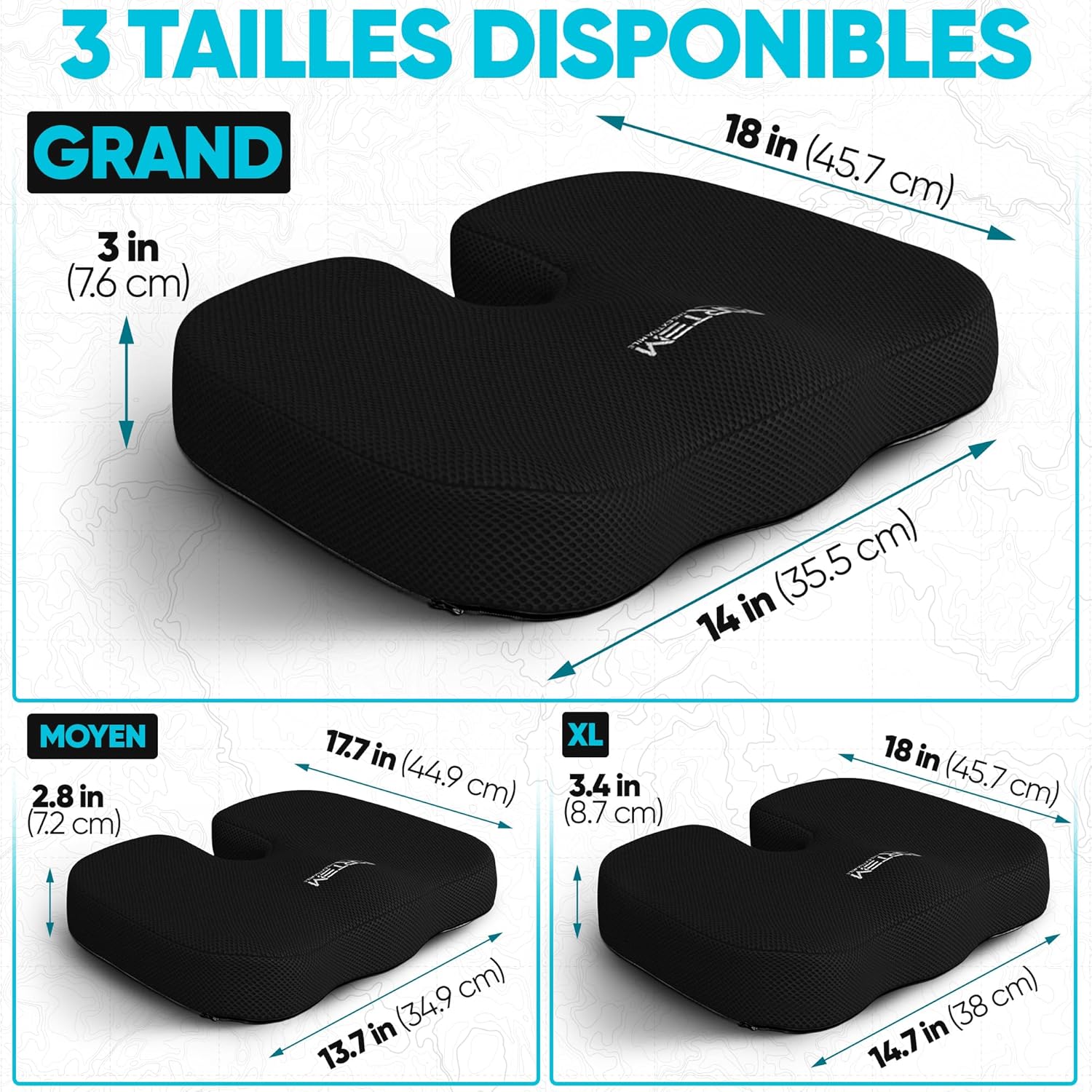 FORTEM - coussin lombaire et assise - mousse mémoire - soutien dos, antidérapant, confort chaise