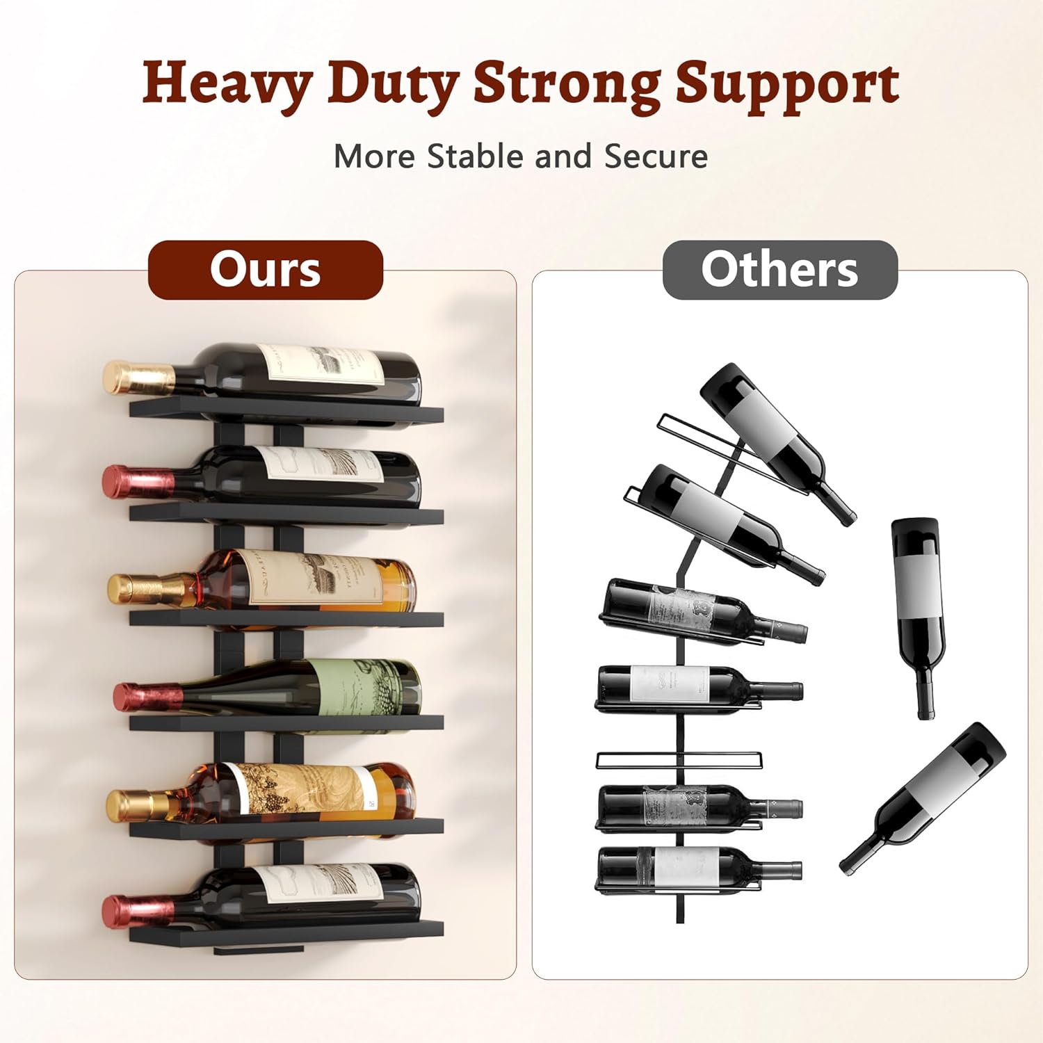 FAVOOSTY - Porte-bouteilles mural 6 niveaux métal, noir, salle à manger