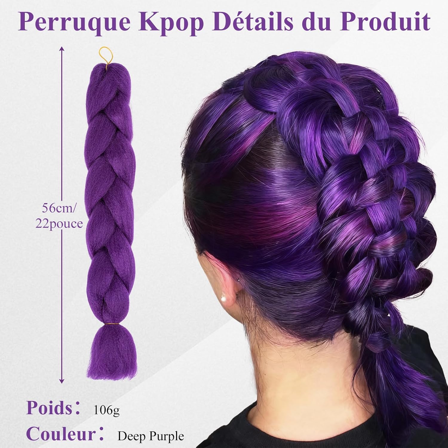 Perruque - violette enfant/femme - cosplay Halloween Kpop - 2 pièces