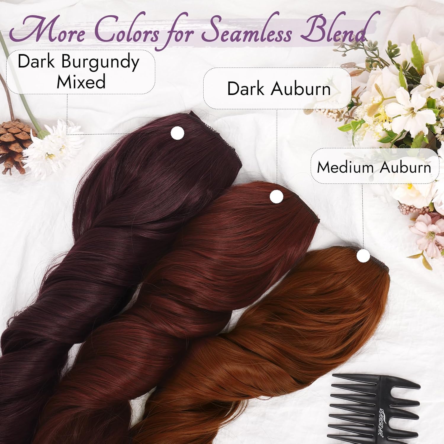 BARSDAR - extensions à clip ondulées 50cm - rouge bourgogne mixte