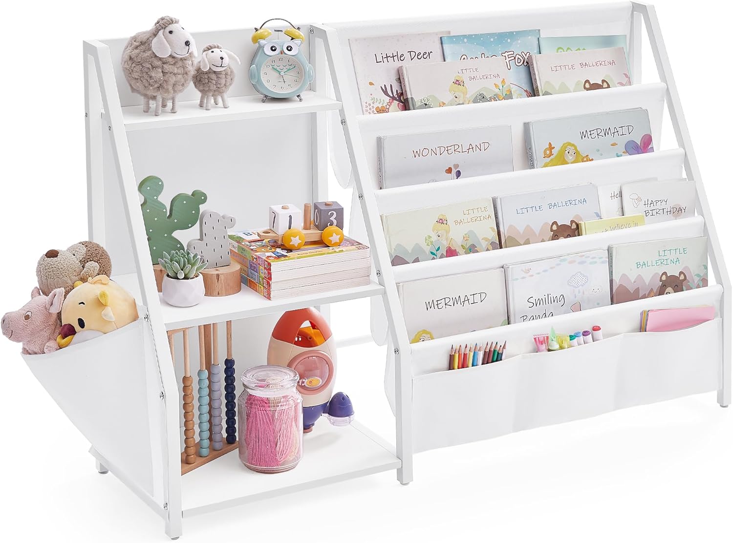 SONGMICS - meuble bibliothèque enfant - 75 cm - rangement jouets, étagères, pochette latérale - GKR024W01