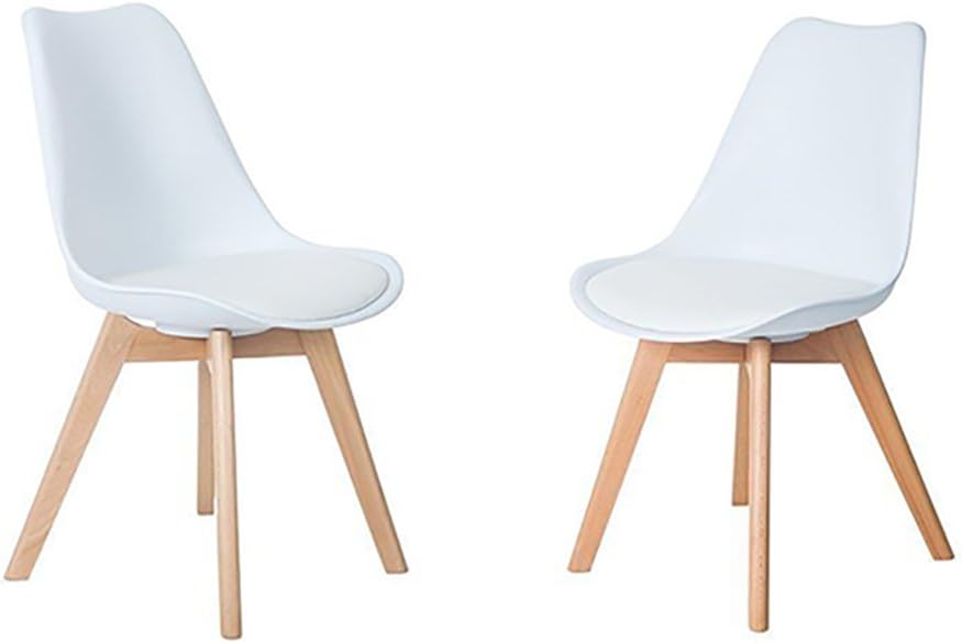 H.J WeDoo - Lot de 2 chaises scandinaves, bois hêtre, assise rembourrée, style nordique, blanc