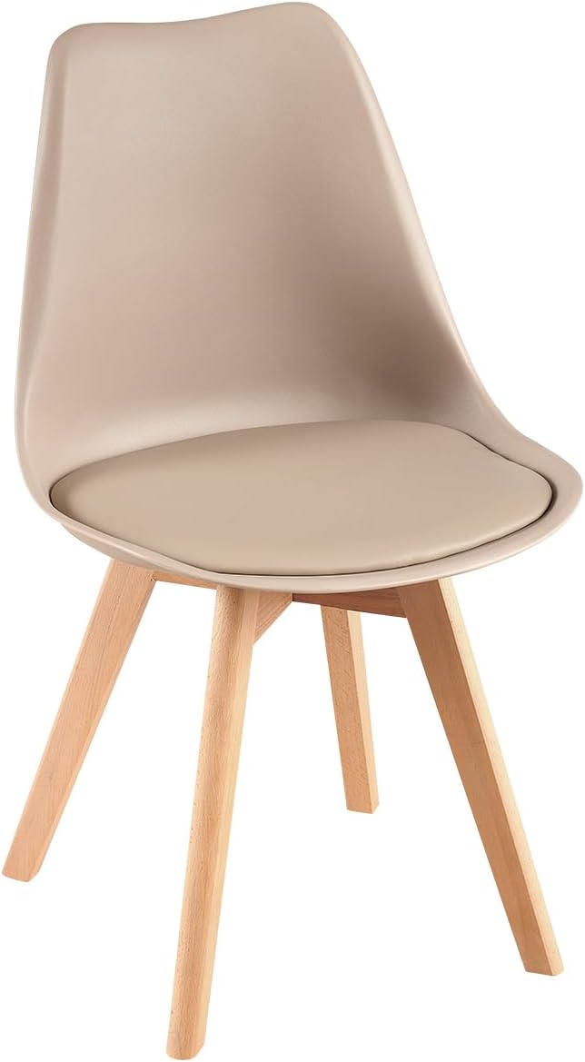 EGGREE - Lot de 4 chaises scandinaves, bois hêtre, assise rembourrée, coloris Morandi, design rétro
