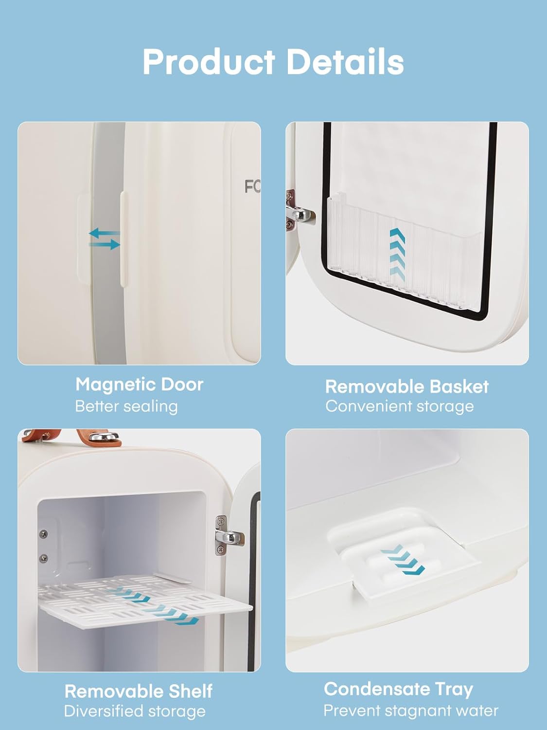 FOHERE - Mini Frigo 5L - compact USB/CA/CC, 6 canettes, blanc