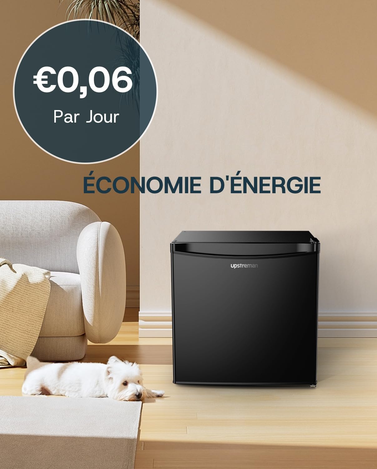 Upstreman - mini frigo 46L - congélateur, silencieux, porte réversible, FR17