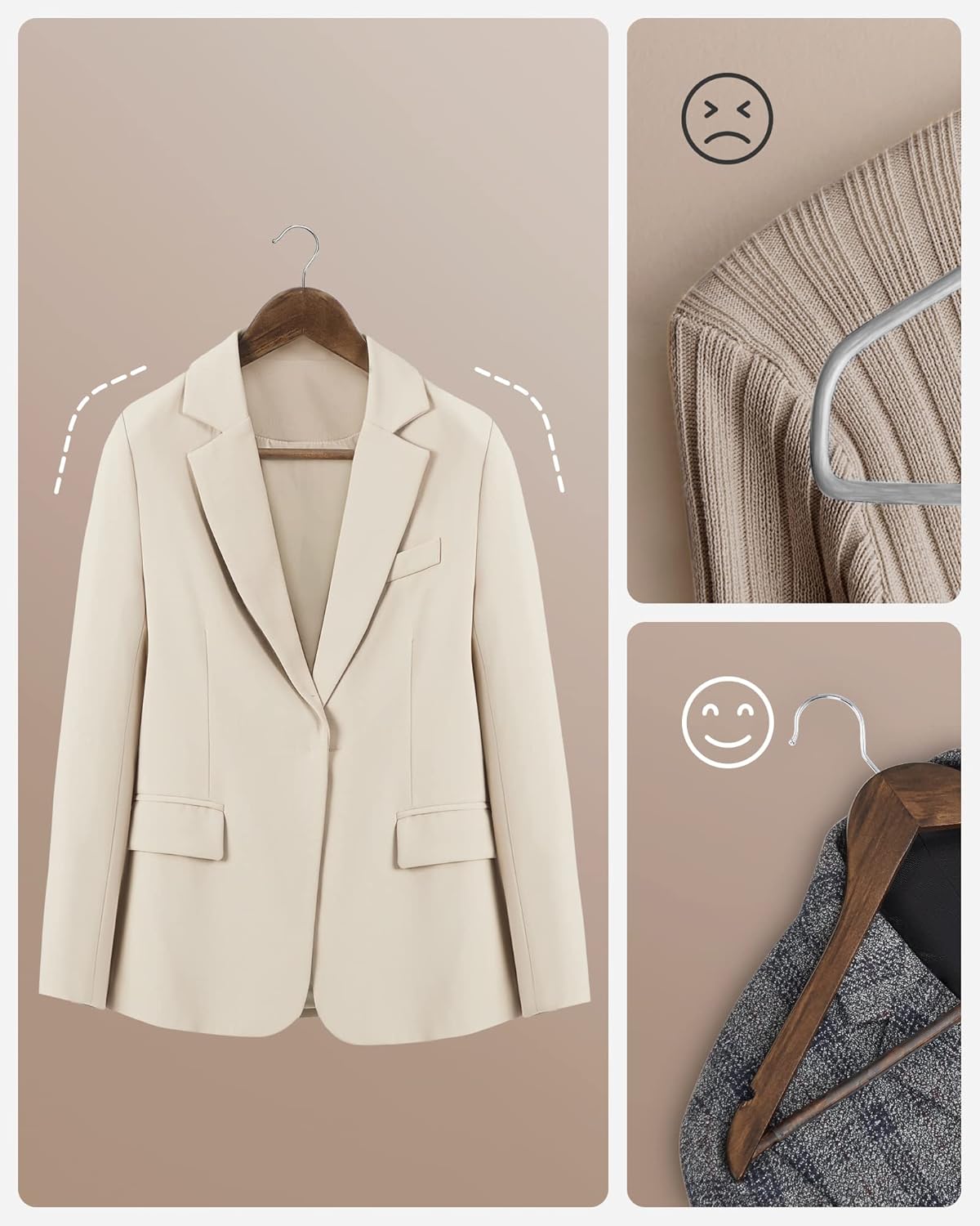 SONGMICS - cintres bois série 20 - barres et encoches antiglisse, crochet 360° - CRW02V20