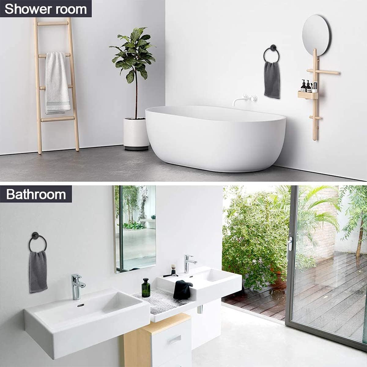 Porte-serviettes mural rond, acier inox 304, noir givré, salle de bain