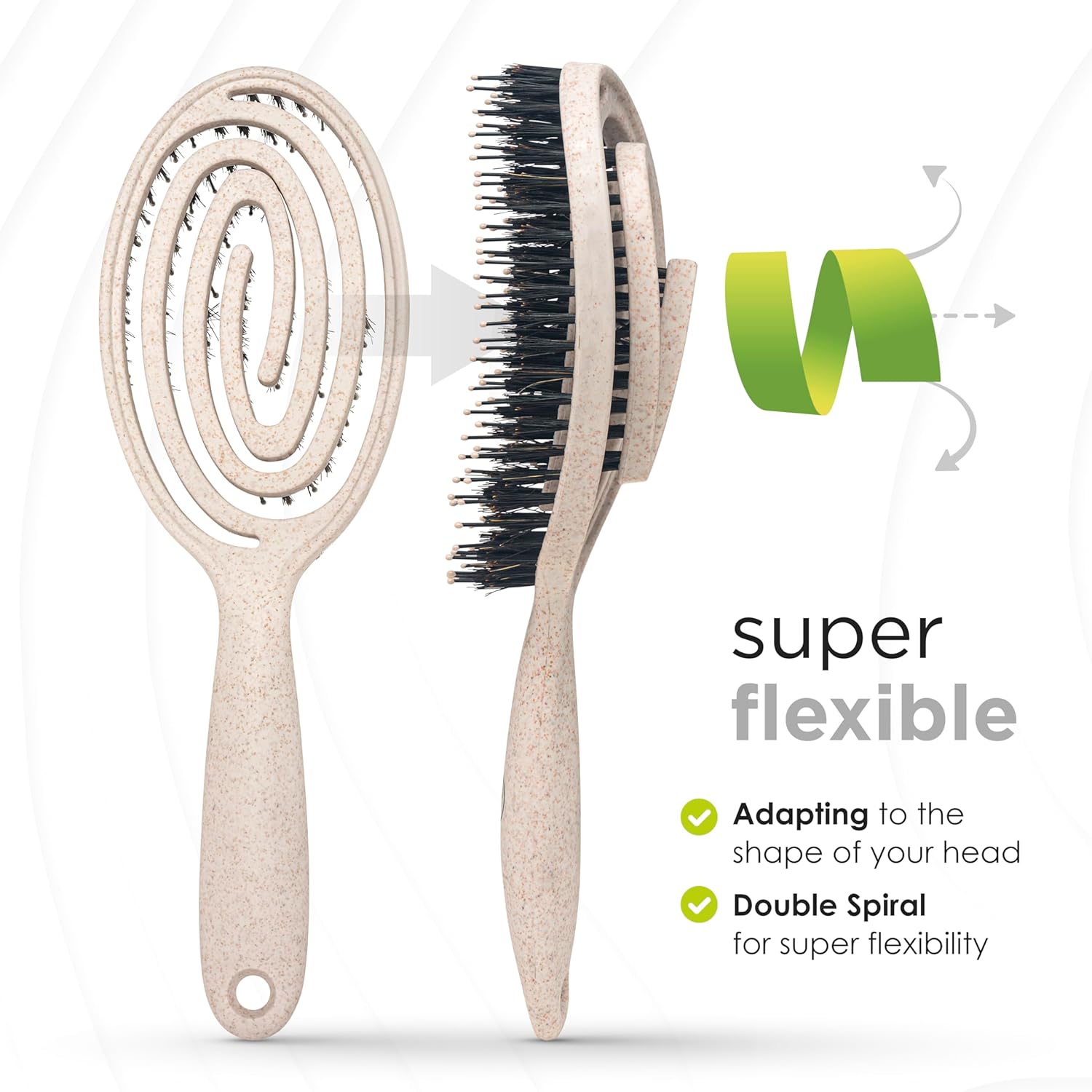FABCARE - Brosse à cheveux Double Ressort - sanglier, démêlante, beige