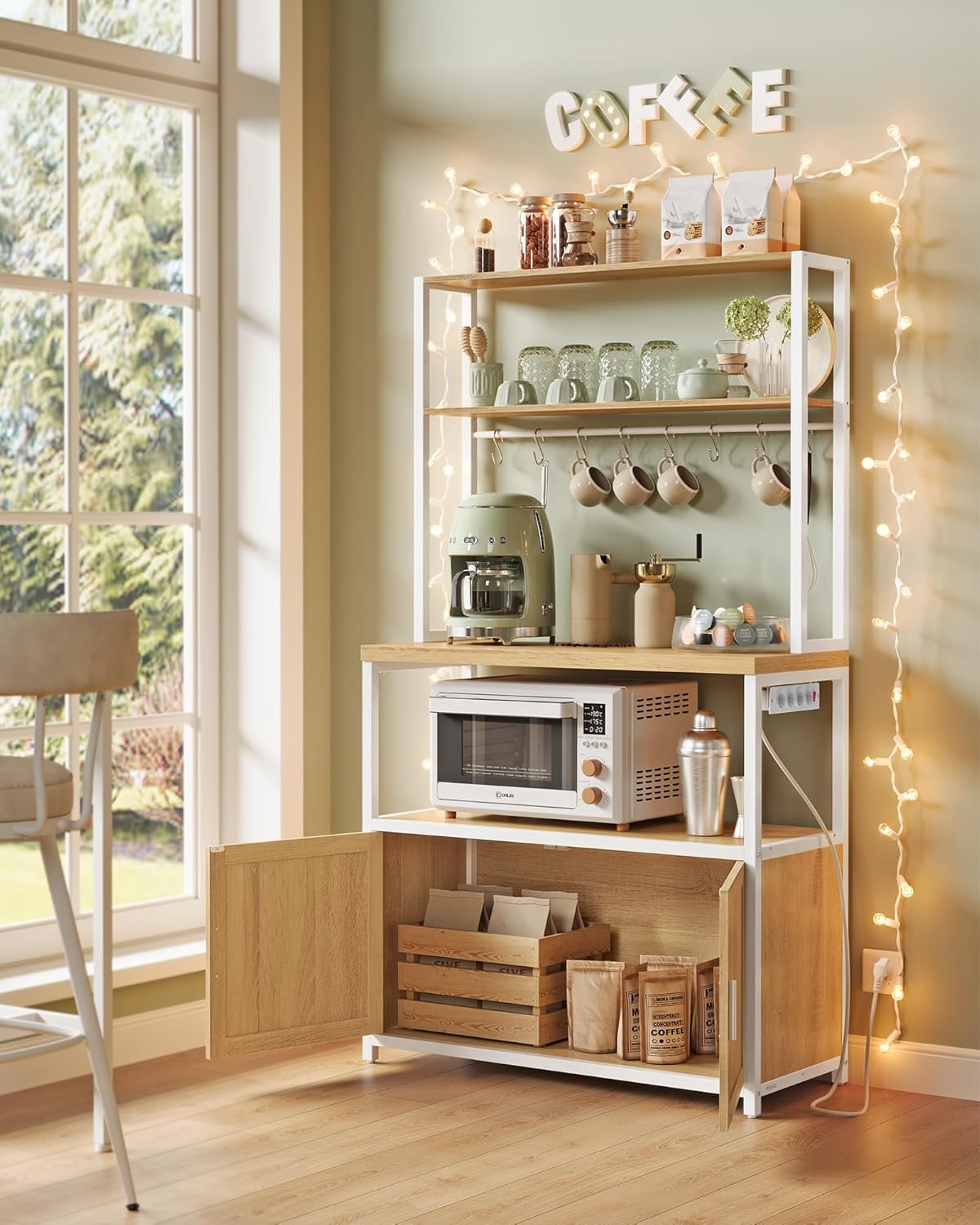 VASAGLE - étagère cuisine, 40x80x170cm, bar à café, 8 crochets, KKS059YA02