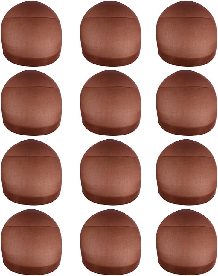 Bonnet de perruque nylon unisexe - lot de 12 - respirant, marron foncé