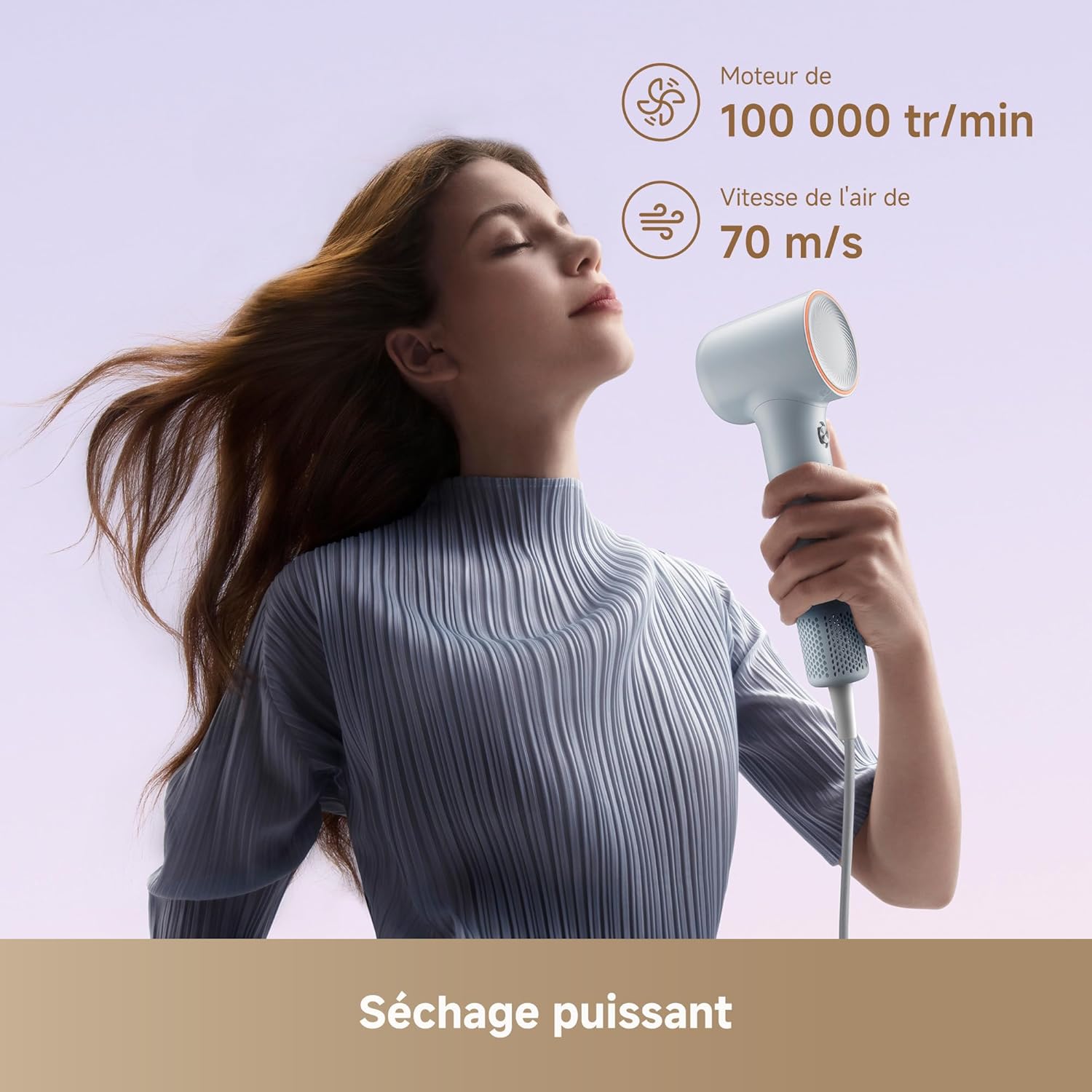 Dreame - Mini Sèche-cheveux - 270g - séchage rapide, moteur 100000 tr/min, ions négatifs, 5 modes, contrôle température 