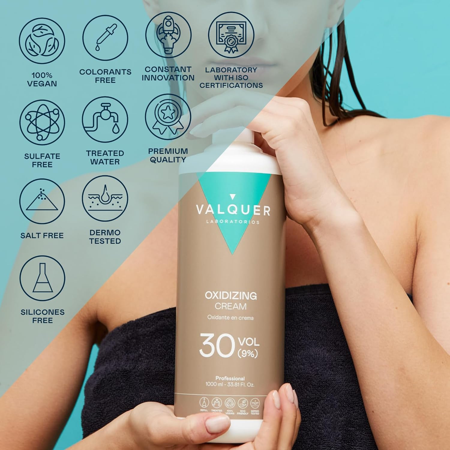 Valquer - Crème oxydante capillaire 1L - vegan, 30 volumes, 9%