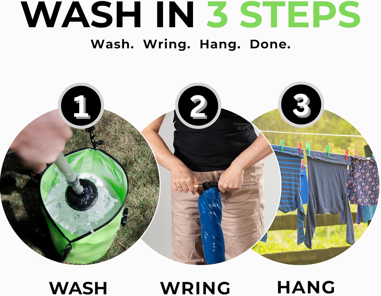 Machine à laver portable – grande capacité, lavage manuel, hors réseau