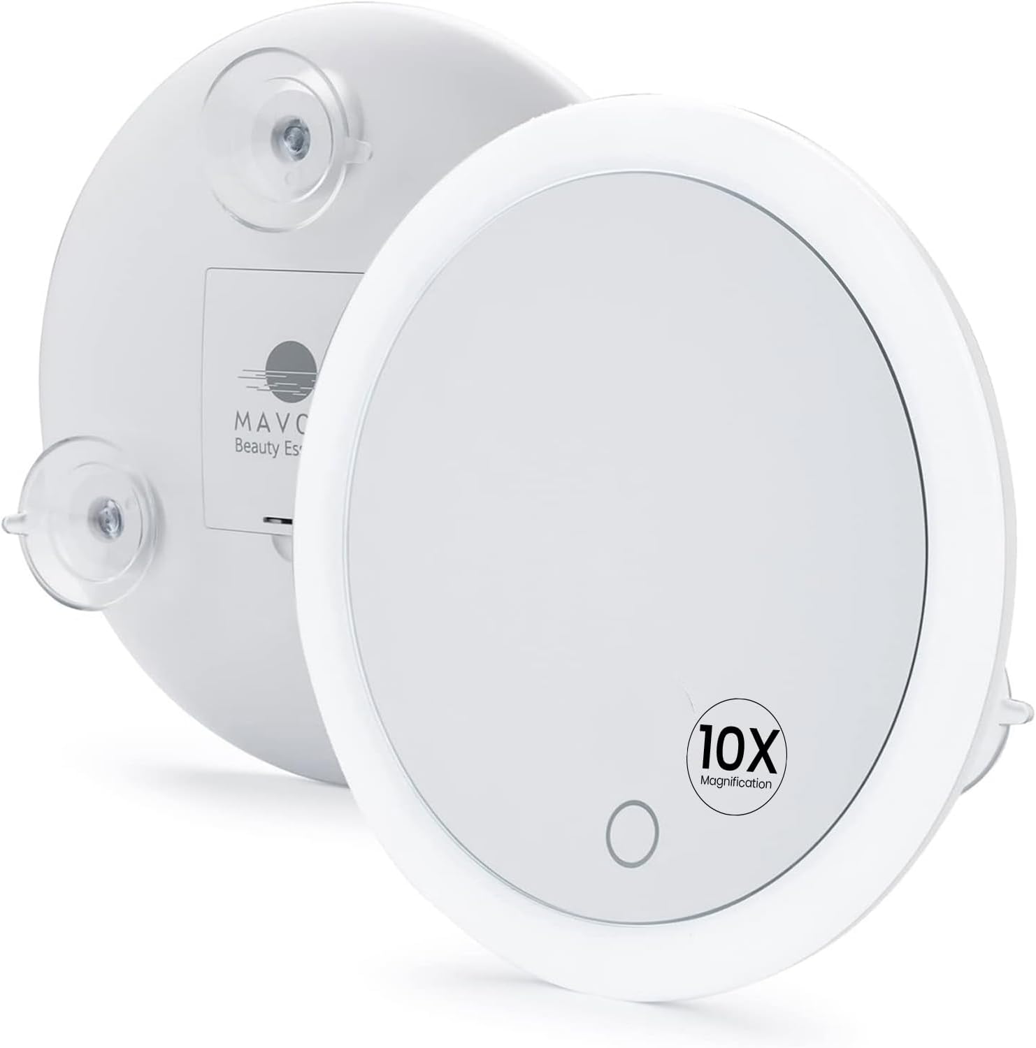 Mavoro - miroir grossissant LED 17 cm - 10X, 3 ventouses, portable