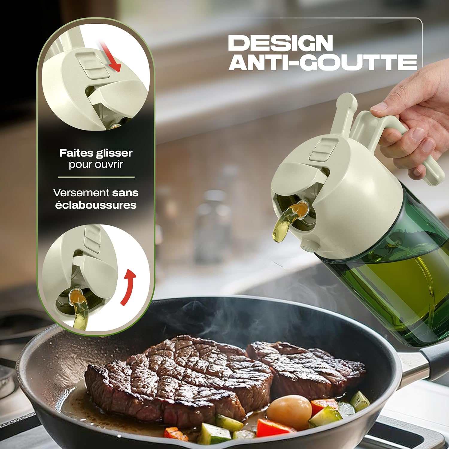 PORTENTUM - spray huile cuisine 2 en 1 - 470ml - verre vert, double usage